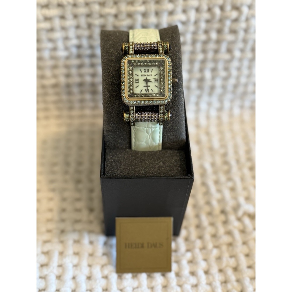 Heidi Daus Aqua Band Crystal Watch Amethyst Stones NIB Needs Battery
